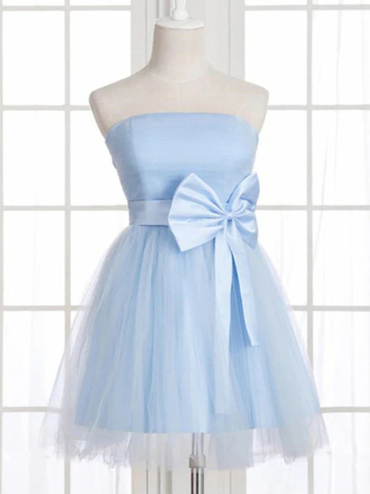 A-Line/Princess Tulle Bowknot Strapless Sleeveless Short/Mini Prom Dress
