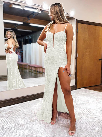 Sheath/Column Sequins Spaghetti Straps Sleeveless Sweep/Brush Train Corset Prom Dress